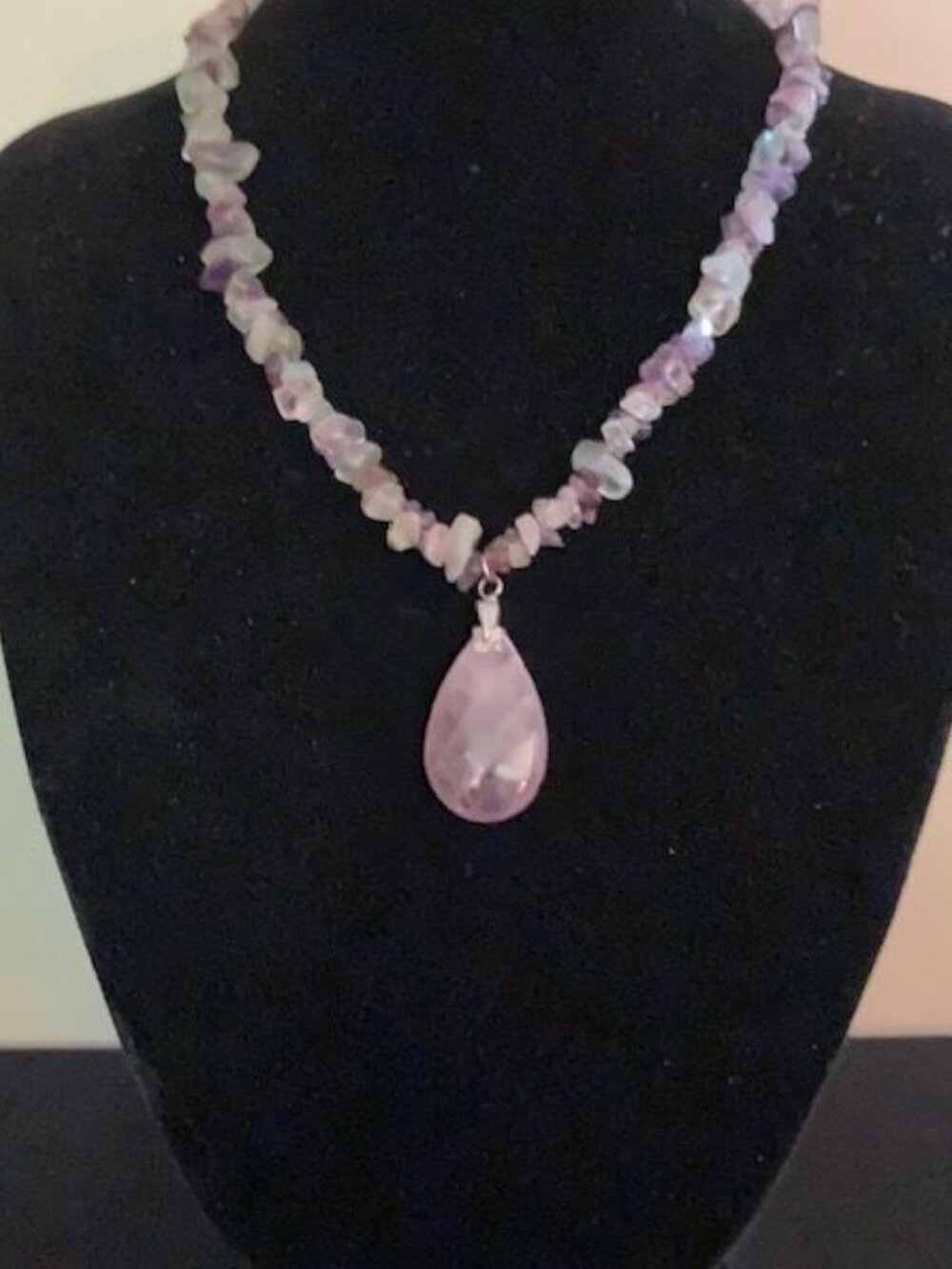 Pastel Green, Purple and Clear Stone Beaded Necklace